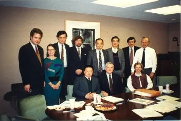 Chen Ping at the signing ceremony for an investment joint venture with the Rockefeller family, 1992.